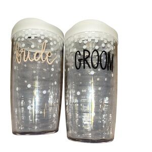 Lot of 2 TERVIS BRIDE & GROOM Tumblers 16 oz His & hers Mr. And Mrs